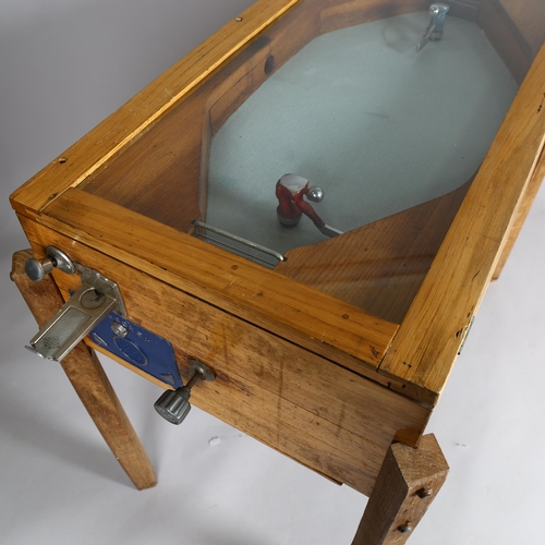 1015 - Ruffler & Walker ice hockey amusement arcade machine circa 1950, oak case, operating on an old penny... 
