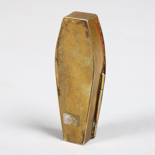 1028 - A 19th century brass coffin design snuffbox 