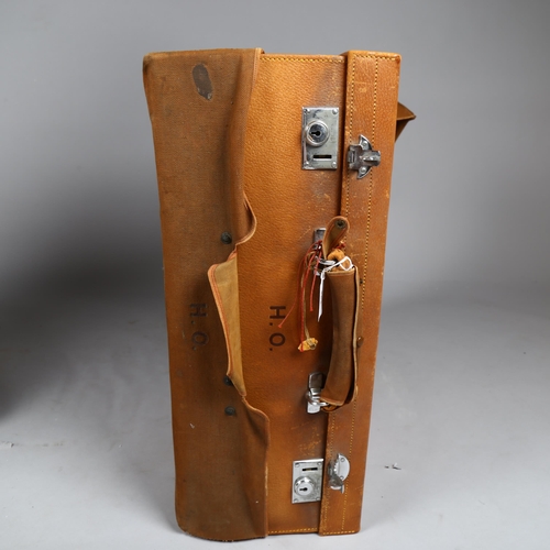 1031 - ASPREY OF LONDON - a Vintage brown leather suitcase, early 20th century, with chrome plate fittings ... 