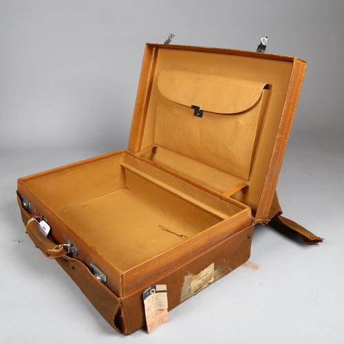 1031 - ASPREY OF LONDON - a Vintage brown leather suitcase, early 20th century, with chrome plate fittings ... 