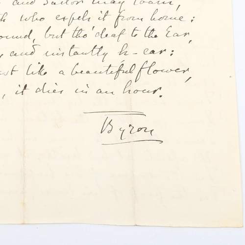 1039 - Lord Byron - a double-sided handwritten sheet of poetry 
