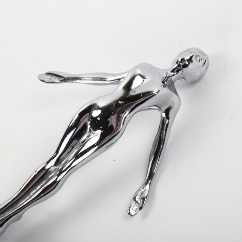 1050 - Art Deco chrome plate car mascot, in the form of a naked woman, height excluding fitting 13.5cm