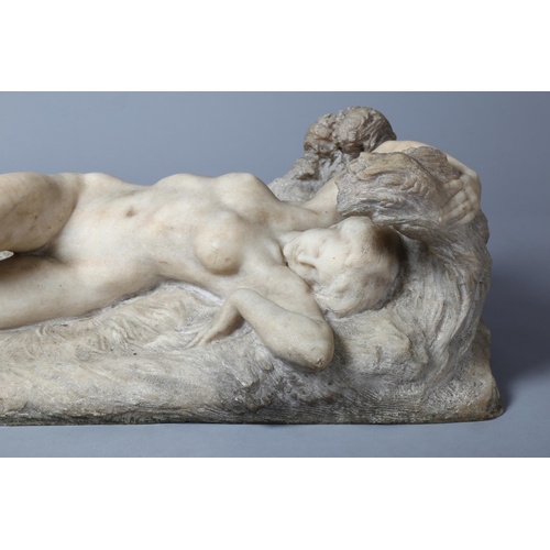 1051 - Henri Weigele (1858 - 1927), carved white marble sculpture, naked woman laying in the grass, signed ... 