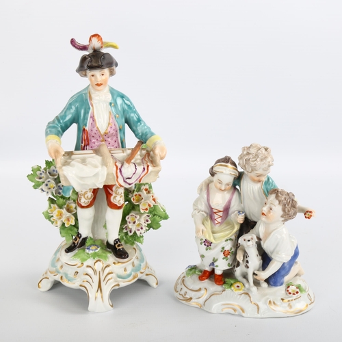 1063 - A Continental porcelain group of 3 children with a puppy, height 10.5cm, and a porcelain figure of a... 