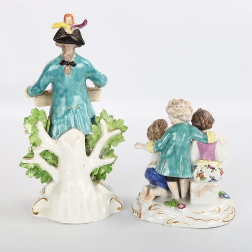 1063 - A Continental porcelain group of 3 children with a puppy, height 10.5cm, and a porcelain figure of a... 