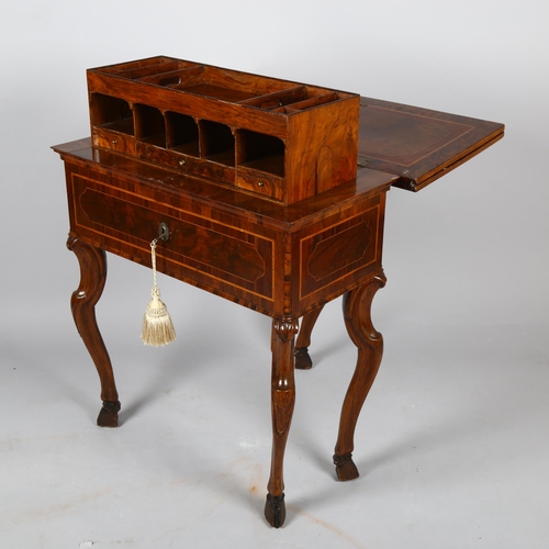 1065 - An 18th century Italian/Maltese walnut fold over combination tea/writing table, the top opening to r... 