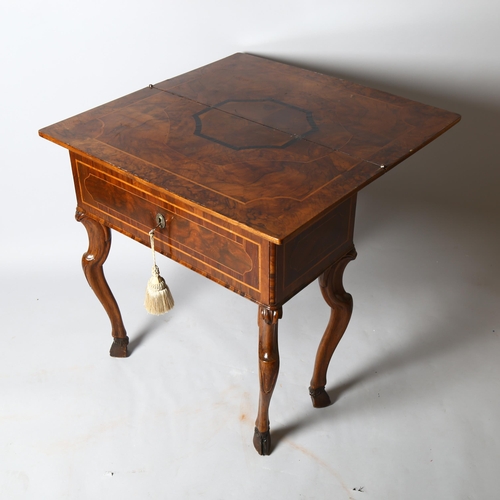 1065 - An 18th century Italian/Maltese walnut fold over combination tea/writing table, the top opening to r... 