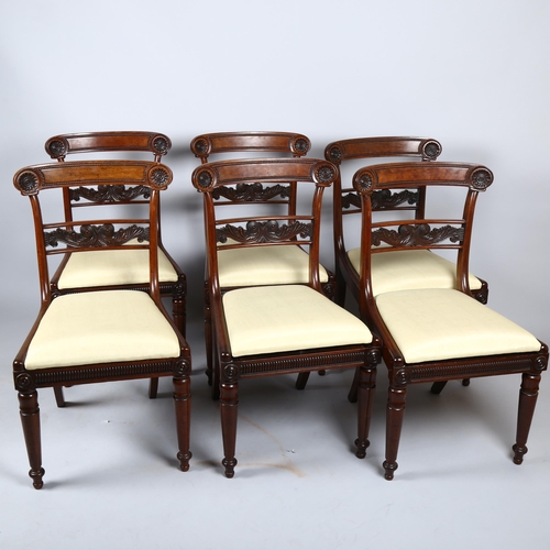 1066 - A set of 6 Regency mahogany dining chairs, with carved tablet top rails, acanthus back rails and dro... 