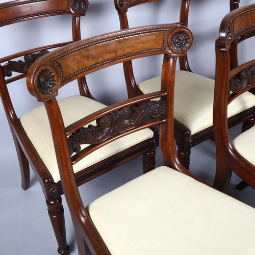 1066 - A set of 6 Regency mahogany dining chairs, with carved tablet top rails, acanthus back rails and dro... 