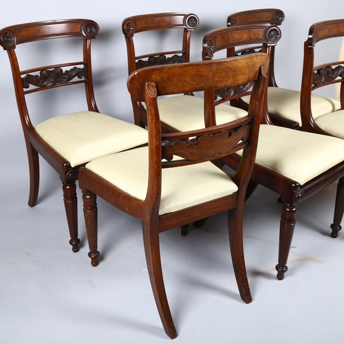 1066 - A set of 6 Regency mahogany dining chairs, with carved tablet top rails, acanthus back rails and dro... 