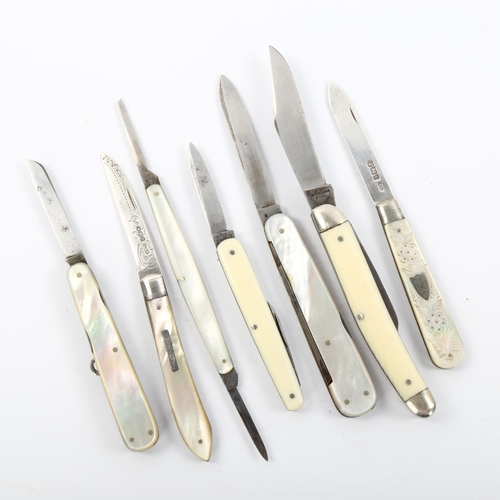 1071 - A group of 5 penknives, including 3 with mother-of-pearl mounts, George Wostenholm, IXL, Rodgers and... 