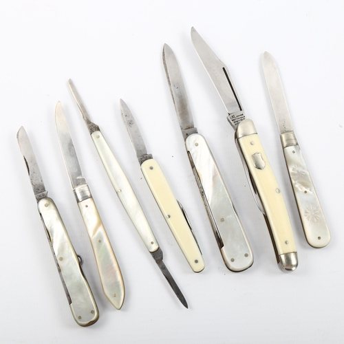 1071 - A group of 5 penknives, including 3 with mother-of-pearl mounts, George Wostenholm, IXL, Rodgers and... 