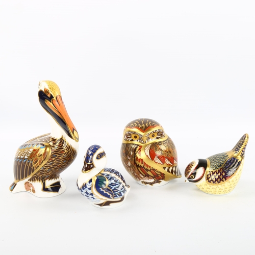 1072 - 4 Royal Crown Derby birds, including pelican height 13cm (4)