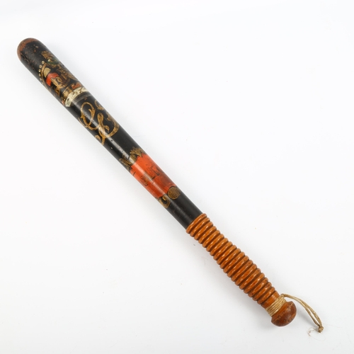 1074 - George V policeman's truncheon with painted and gilded decoration, length 44.5cm