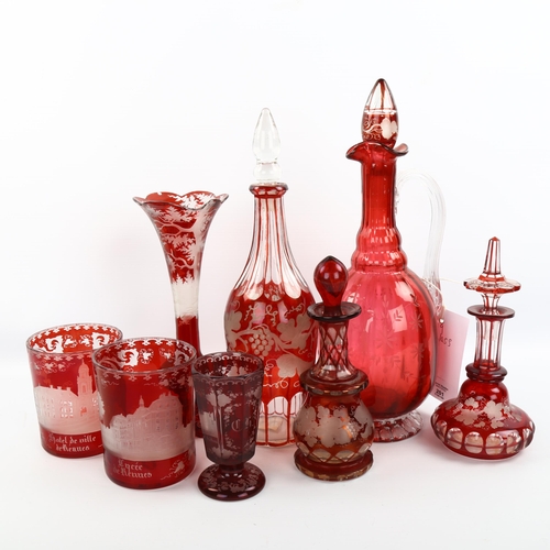 1082 - A group of Bohemian ruby overlay glass, some A/F (8)