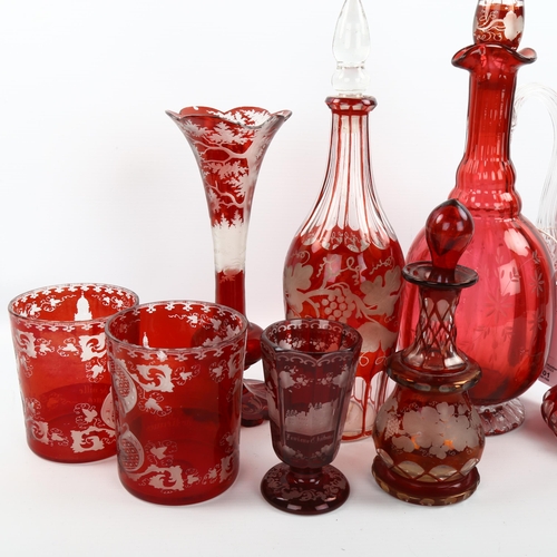 1082 - A group of Bohemian ruby overlay glass, some A/F (8)