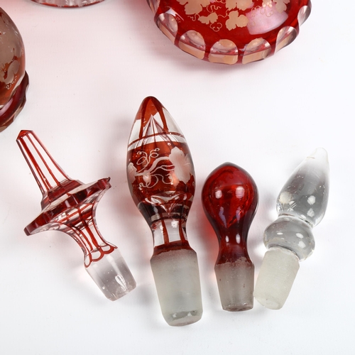 1082 - A group of Bohemian ruby overlay glass, some A/F (8)