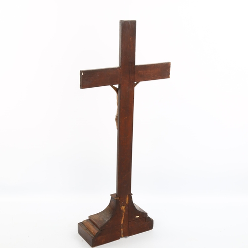 1084 - A 19th century rosewood crucifix with boxwood mount, height 55cm