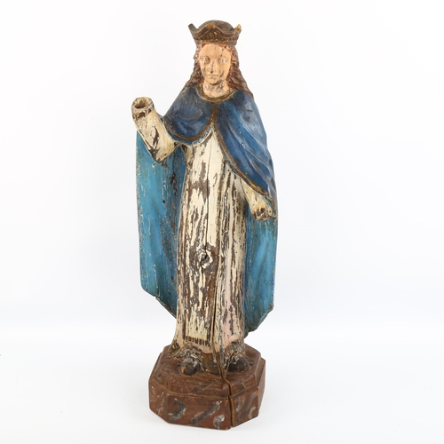 1086 - 18th/19th century carved and painted wood religious figure, height 47cm