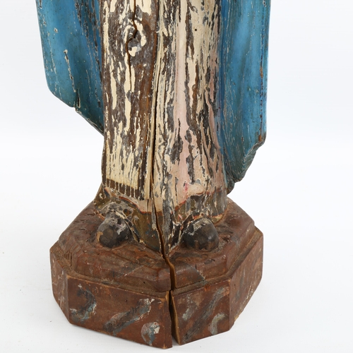 1086 - 18th/19th century carved and painted wood religious figure, height 47cm