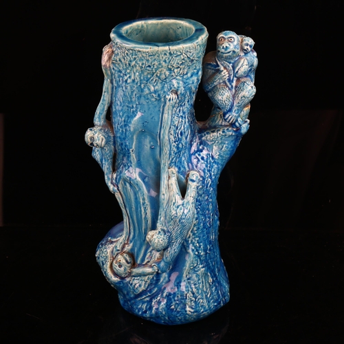 1090 - A Chinese blue glazed pottery vase, decorated with monkeys, height 25cm