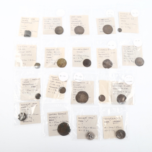 1092 - A collection of coins and tokens, including Elizabeth I shilling, Ancient Greek and Roman