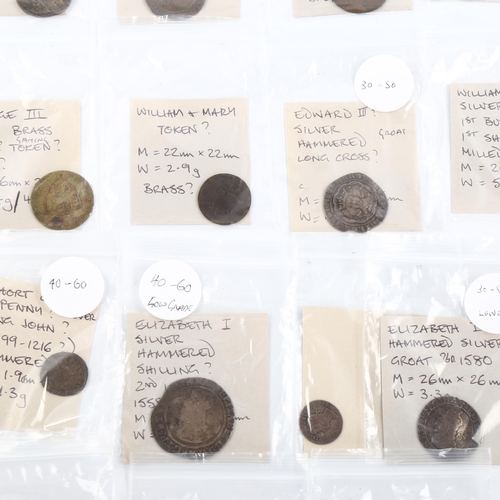 1092 - A collection of coins and tokens, including Elizabeth I shilling, Ancient Greek and Roman