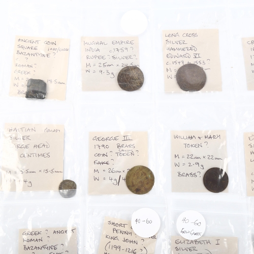 1092 - A collection of coins and tokens, including Elizabeth I shilling, Ancient Greek and Roman