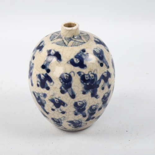 1106 - A Chinese blue and white porcelain Hundred Boys design gourd flask, with hand painted decoration, 6 ... 