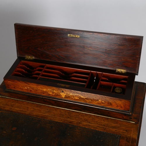 1131 - A Victorian rosewood and marquetry inlaid Davenport, width 60cm