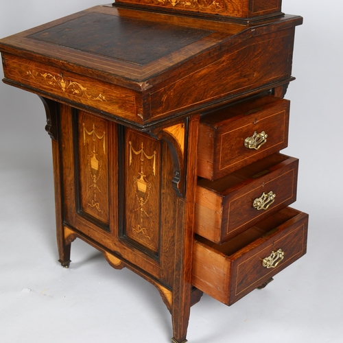 1131 - A Victorian rosewood and marquetry inlaid Davenport, width 60cm