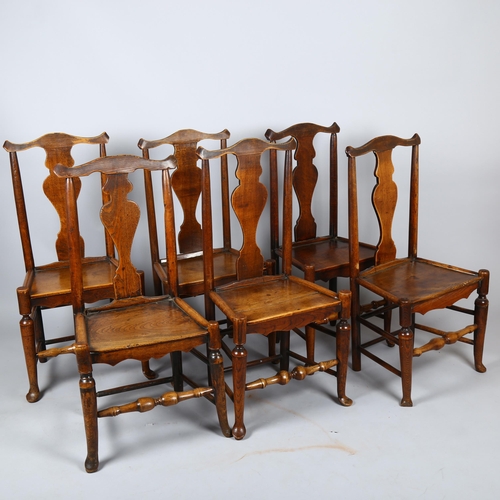 1137 - A set of 6 Georgian oak country dining chairs