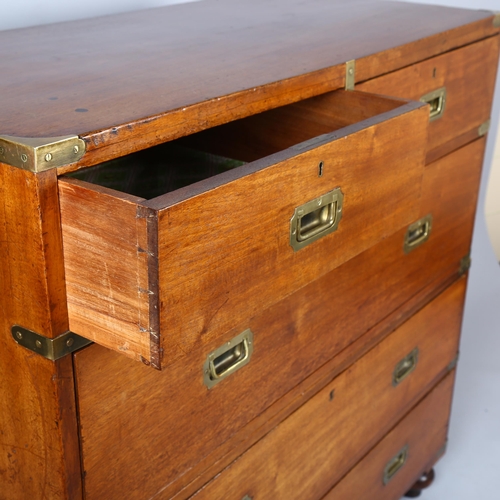 1138 - A 19th century brass-bound military chest of drawers, in 2 parts, width 104cm, depth 49cm, height 10... 