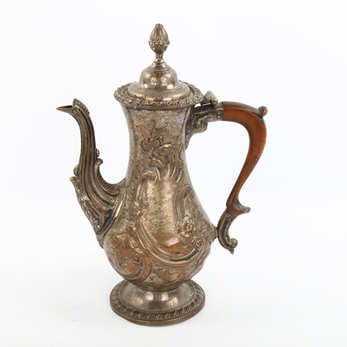 1145 - 18th century Sheffield plate coffee pot, height 27cm