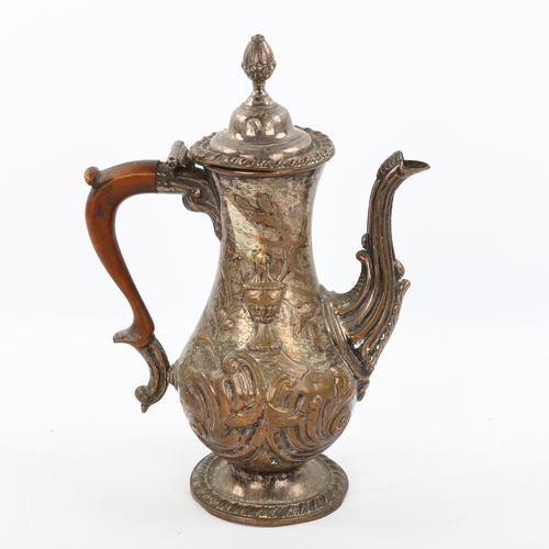 1145 - 18th century Sheffield plate coffee pot, height 27cm