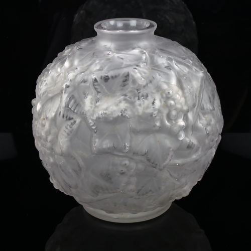 1156 - A French moulded opaque glass vase, with relief moulded grapevine design, unsigned, height 20cm