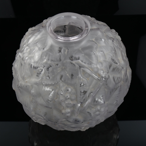 1156 - A French moulded opaque glass vase, with relief moulded grapevine design, unsigned, height 20cm