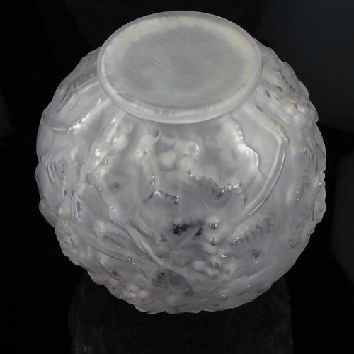 1156 - A French moulded opaque glass vase, with relief moulded grapevine design, unsigned, height 20cm