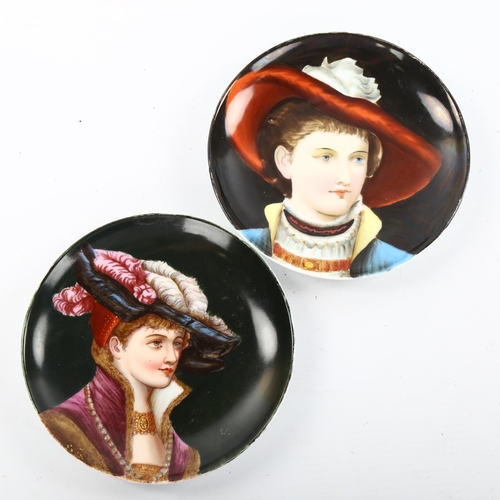 1165 - A pair of 19th century porcelain dishes with hand painted portraits, diameter 12.5cm