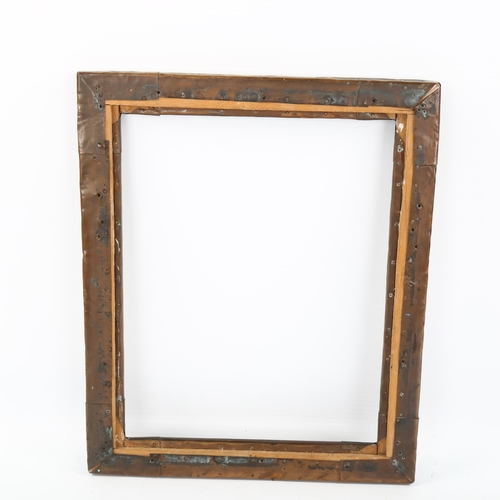 1167 - Arts and Crafts hammered copper photo frame, with inset Ruskin panels, overall dimensions 26.5cm x 2... 