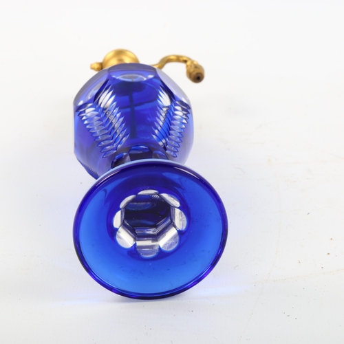 1171 - A 19th century Bristol blue overlay glass atomiser perfume bottle, height 18cm