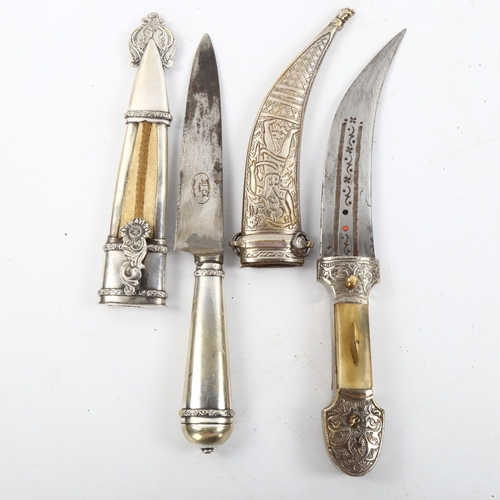 1176 - An Argentinian knife with plated handle in plated scabbard, length 28cm, and an Indian Jambiya knife... 