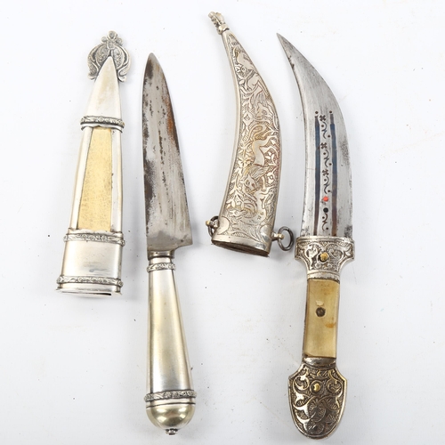 1176 - An Argentinian knife with plated handle in plated scabbard, length 28cm, and an Indian Jambiya knife... 