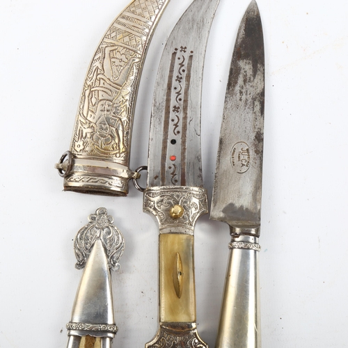 1176 - An Argentinian knife with plated handle in plated scabbard, length 28cm, and an Indian Jambiya knife... 