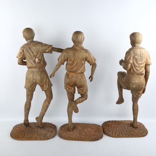 1181 - A set of 3 hardwood dancing figures, height 63cm