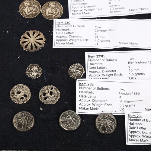 1192 - A group of various Victorian and Edwardian silver buttons, and a small group of Victorian white meta... 