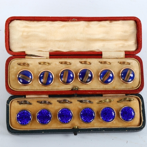 1195 - 2 cased sets of Victorian blue enamel and coloured glass inset buttons, unmarked yellow metal settin... 