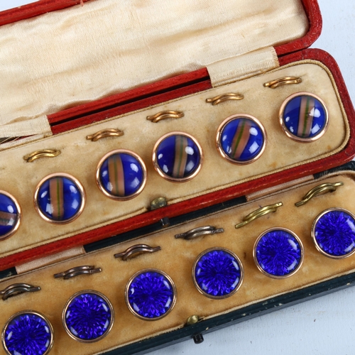 1195 - 2 cased sets of Victorian blue enamel and coloured glass inset buttons, unmarked yellow metal settin... 