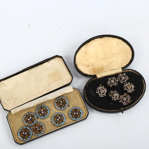 1197 - 2 cased sets of Victorian enamel and paste set dress buttons/studs, enamel buttons diameter 22mm, ca... 