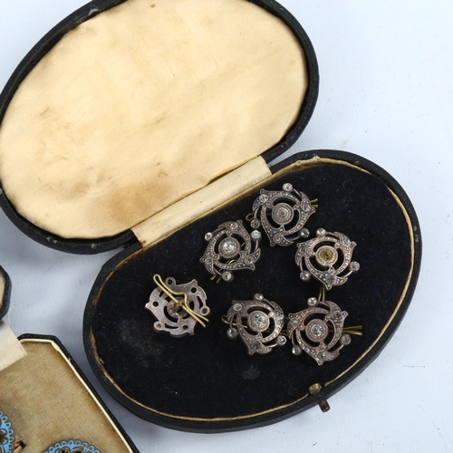 1197 - 2 cased sets of Victorian enamel and paste set dress buttons/studs, enamel buttons diameter 22mm, ca... 